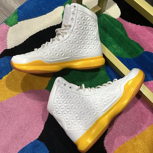 Gently used Kobe Bryant shoes for men high top all white with custom yellow - Picture 4 of 9